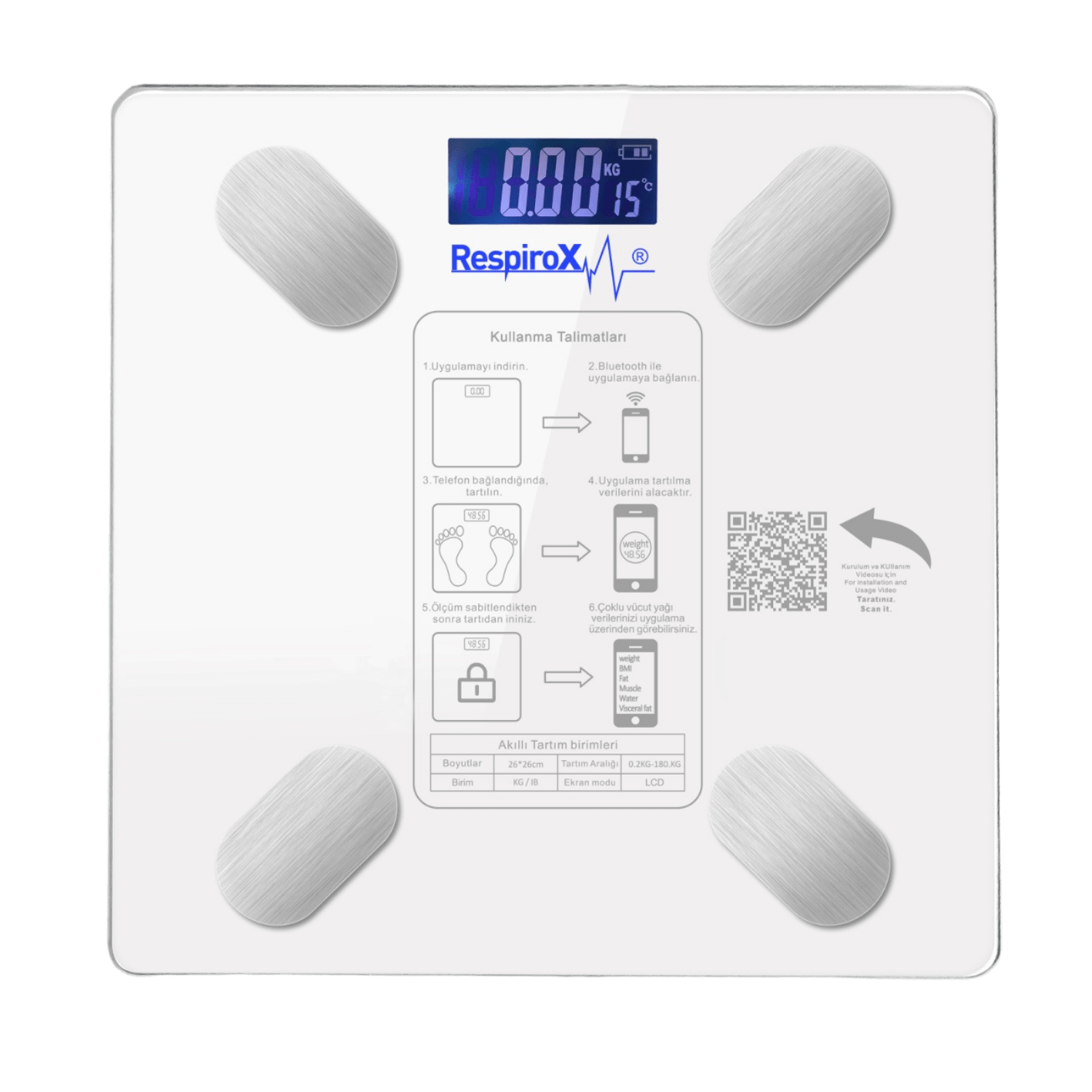 Respirox BL-2601 Bluetoothlu Akıllı Tartı